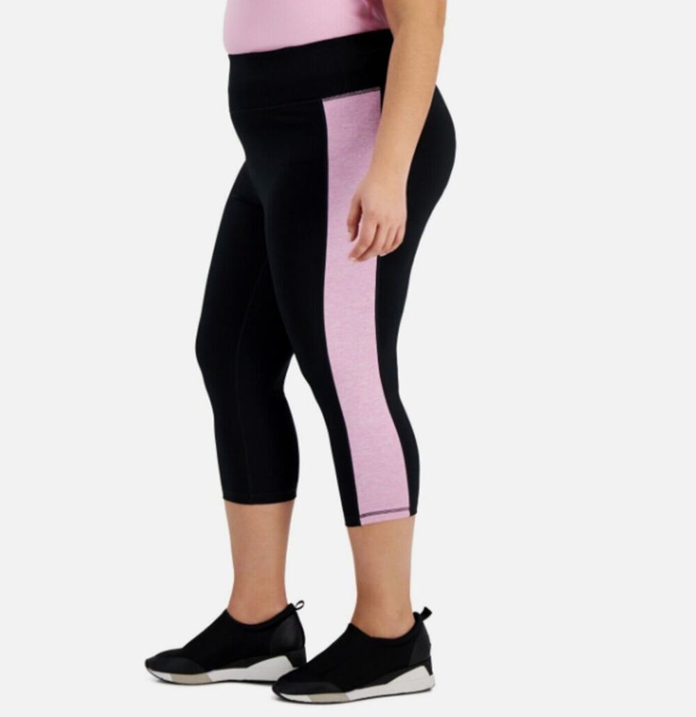 IDEOLOGY Womens Crop Leggings 1X Black Purple Colorblock Stripe NWT